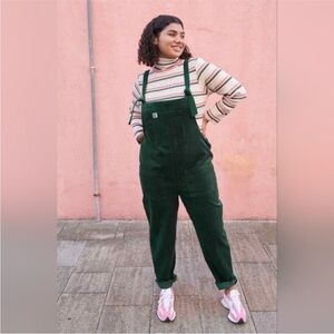 Lucy & Yak Size US 2 Green Women's Corduroy Dungarees Tie Pocket Overalls